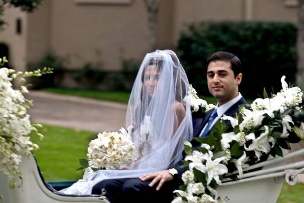 Bride & Groom on Horse drawn carraige