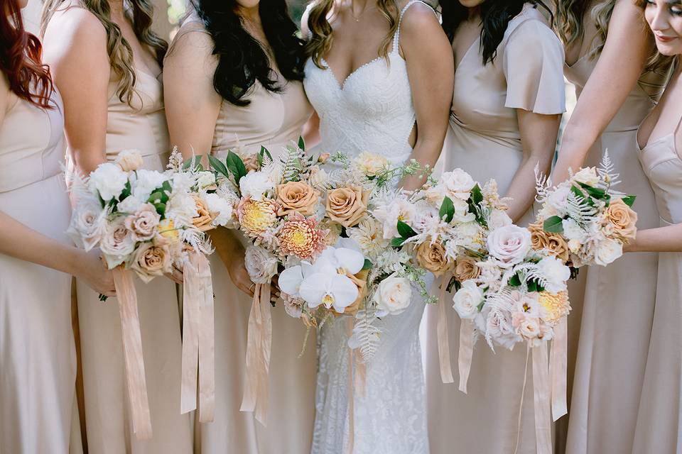 Bridal + bridesmaids bouquets