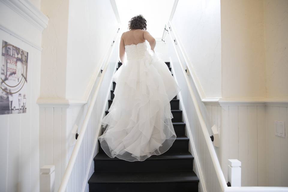 Beautiful bride on a staircase