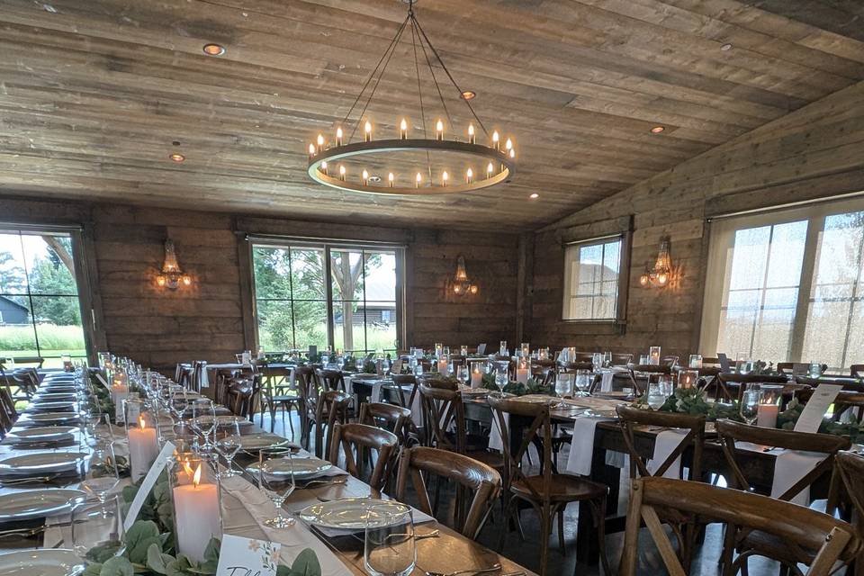 Simple decor, farm tables
