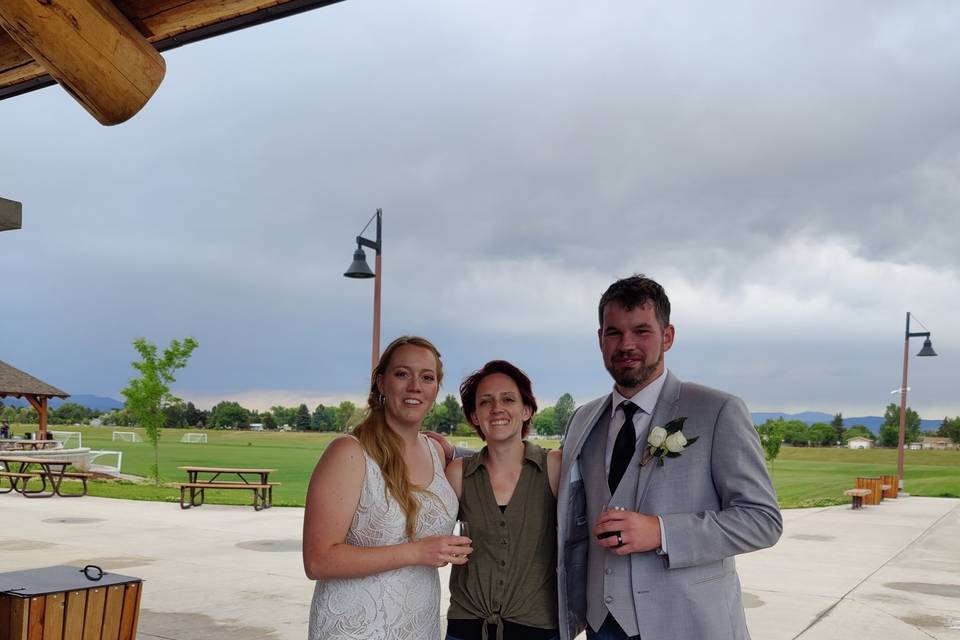 Bride, groom, and me