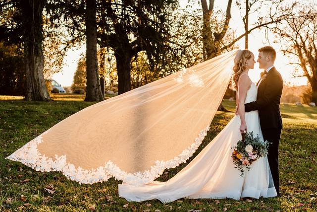 Bride and groom at sunset