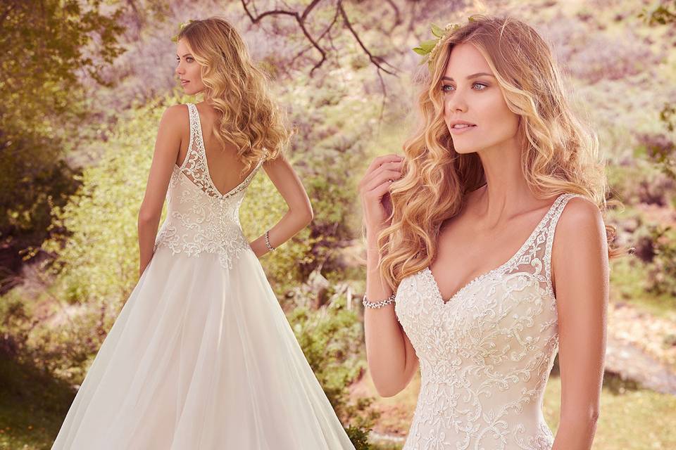 Gown with lace upper half