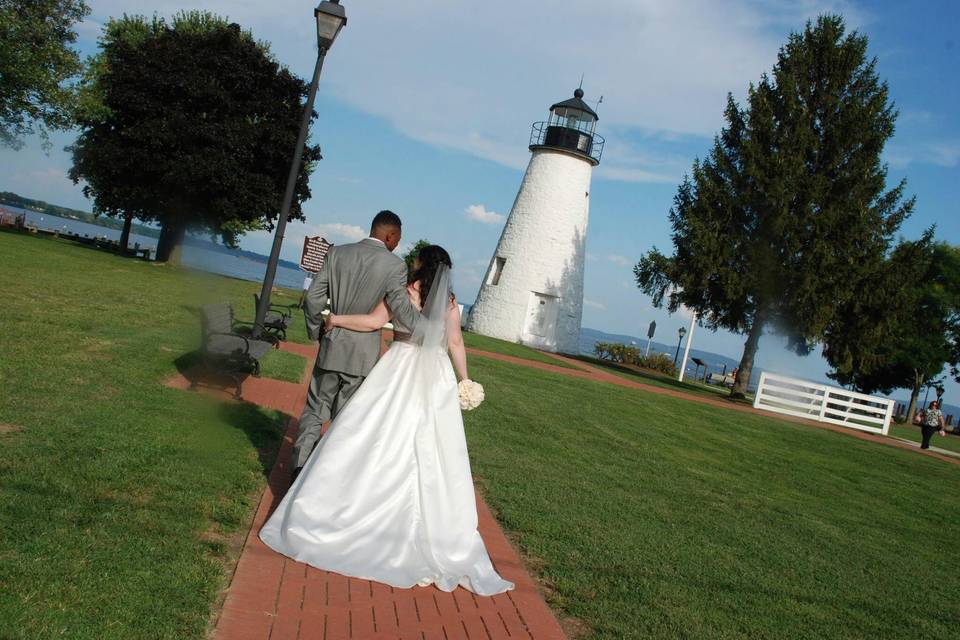 Couple heading to a lighthouse