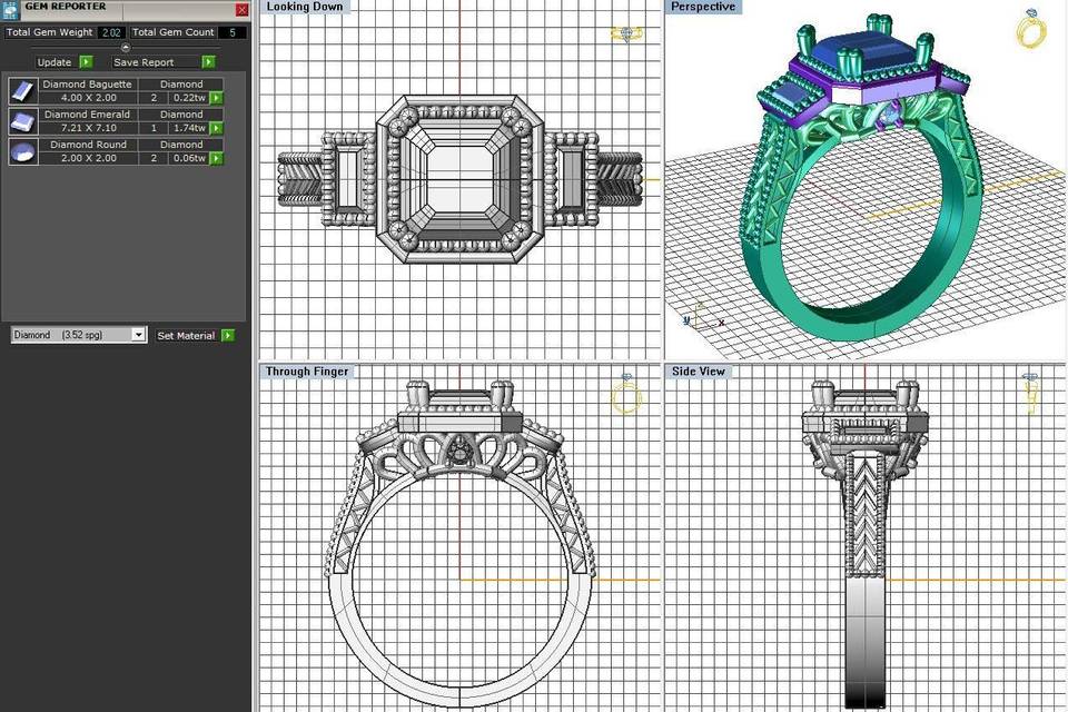 A CAD drawing for a custom designed engagement ring