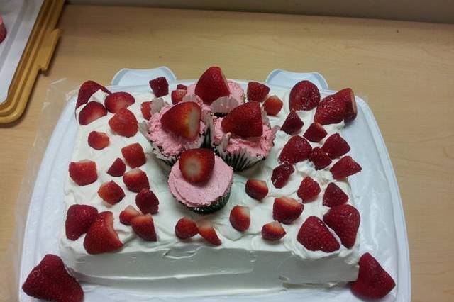 Strawberry Shortcake with Strawberry Creme filling.  Birthday party cake