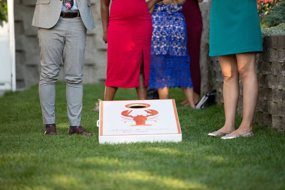 Cornhole during cocktail hour