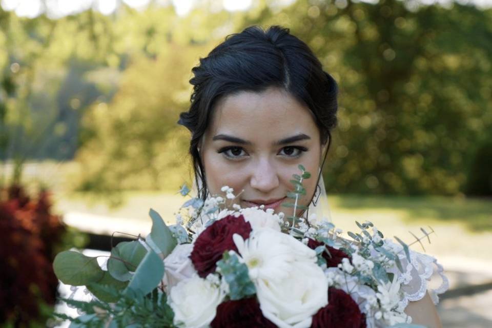 Smiling with the bouquet