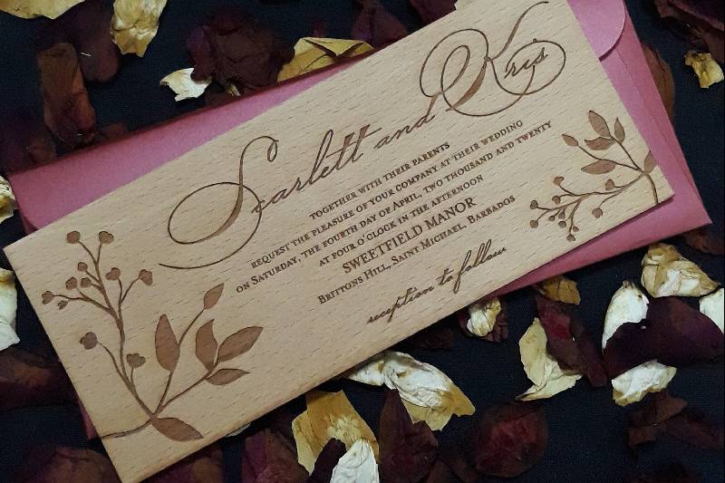 Engraved wood invitation