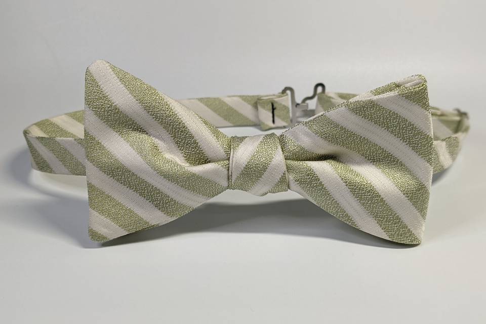 Green Stripe Silk Bow Tie