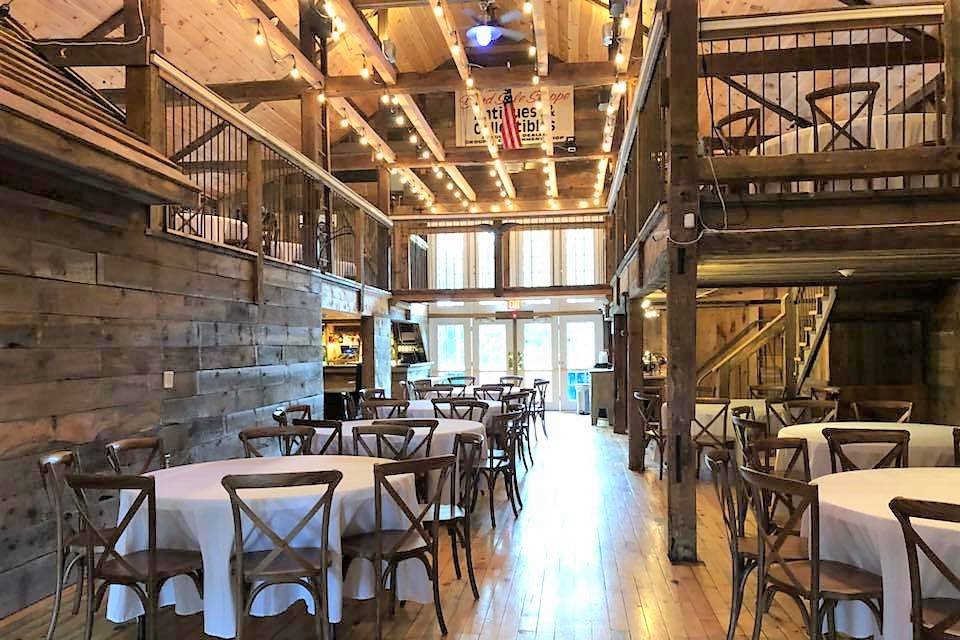 Reception area inside barn