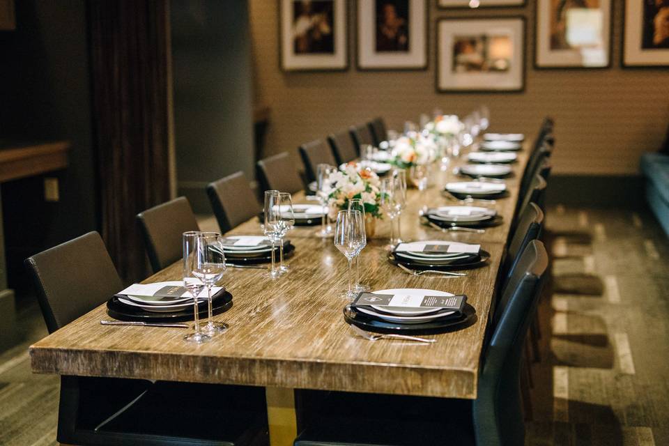 Table setup with flower centerpiece