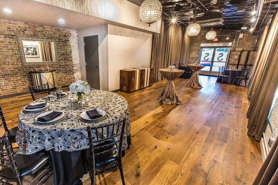 Table setup with flower centerpiece