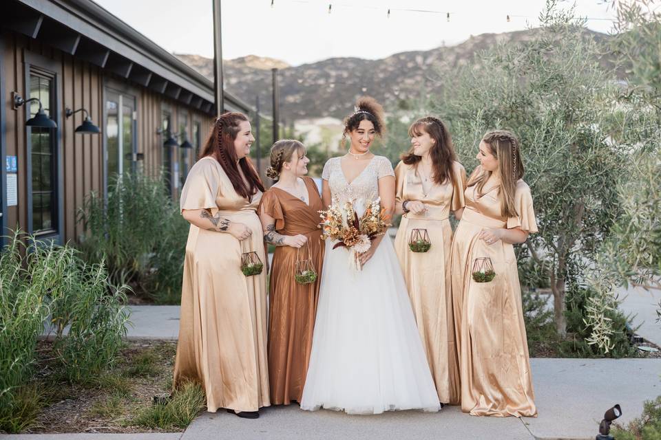 Bridal party in courtyard