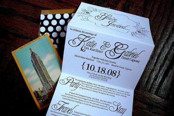 This lovely vintage wedding suite will have guests swooning for a time gone by. Simple black letterpress details on the finest cotton paper will have guests anticipating your vintage chic wedding.
Suite includes:
100 tri-fold invitations
100 custom vintage geographic rsvp cards
100 outer envelopes with liner and return address stamp