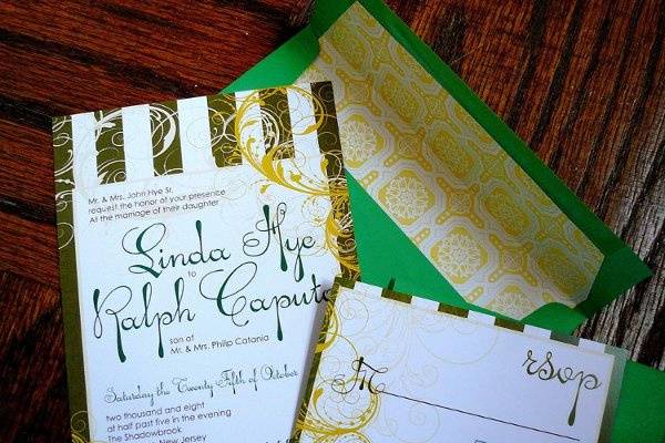 This listing is for:
100 Invitations
100 Outer envelopes with liner
100 Response Cards
100 Matching Envelopes
1 Custom return Stamp
CUSTOMIZATION: COLORS & FONTS
can be customized on this suite.
(go here for more larger font images:
http://ohsosuite.com/storage/FONTS.jpg)
These are digitally printed. Digitally Printing invitations is an affordable option that we offer to our etsy customers. These are printed on high quality professionalon high grade bright white cardstock.
We also specialize in offset and letterpress printing. Convo us or visit www.ohsosuite.com for specifics & additional printing options for this suite.