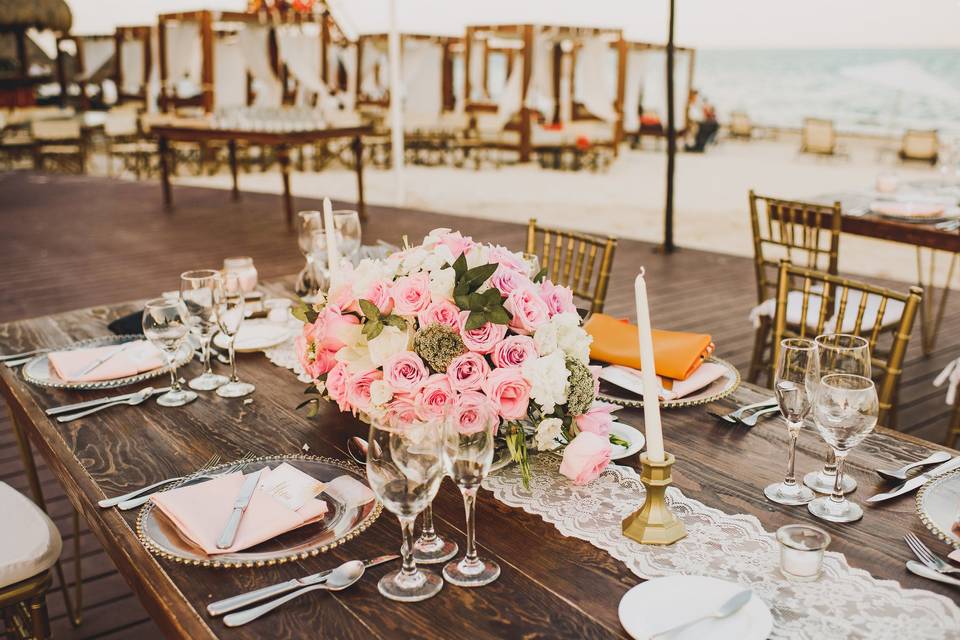 Long table setup with centerpiece