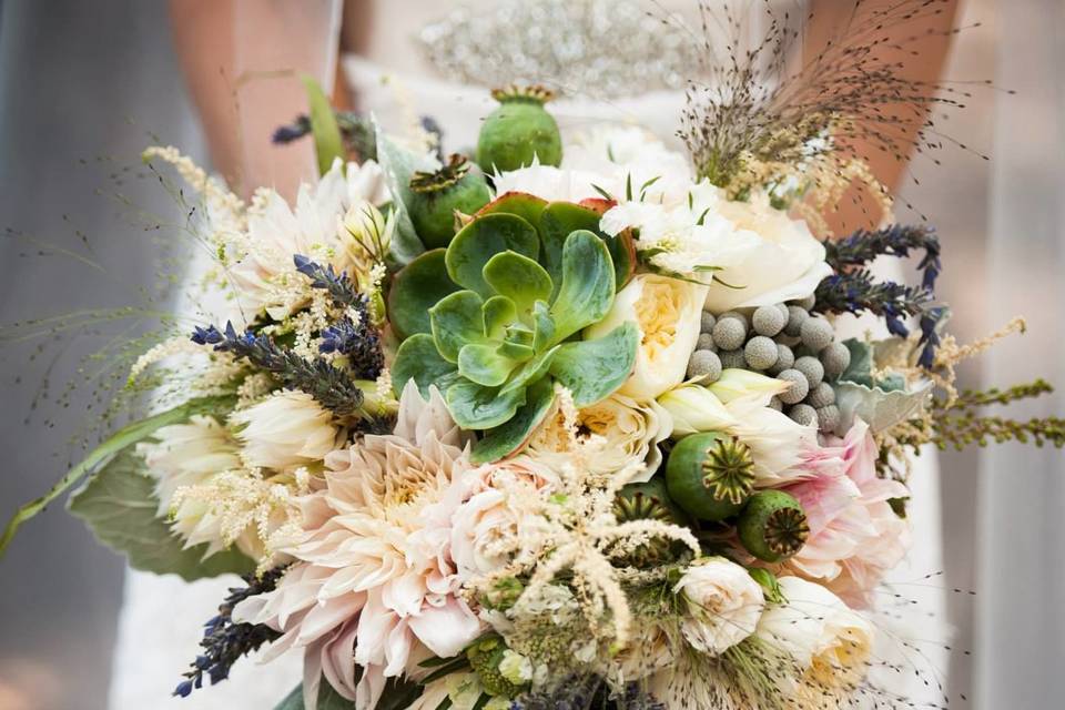 The bride holding her bouquet