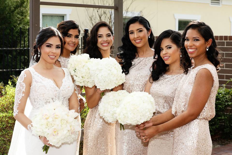 The bride with her bridesmaids