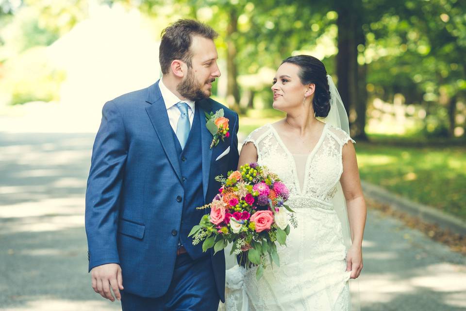 Newlyweds walking