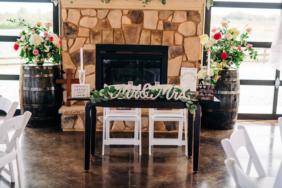 Sweet heart table/ fireplace