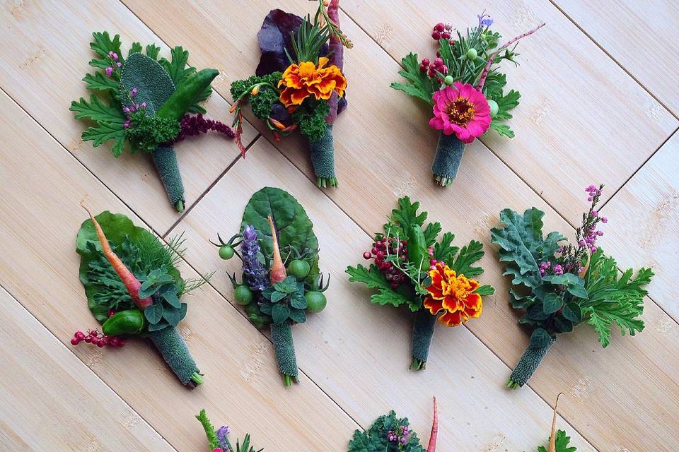 Vegetable + herb boutonnieres!
