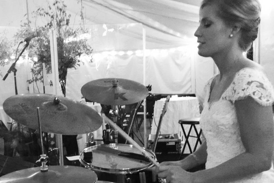 Bride playing drums