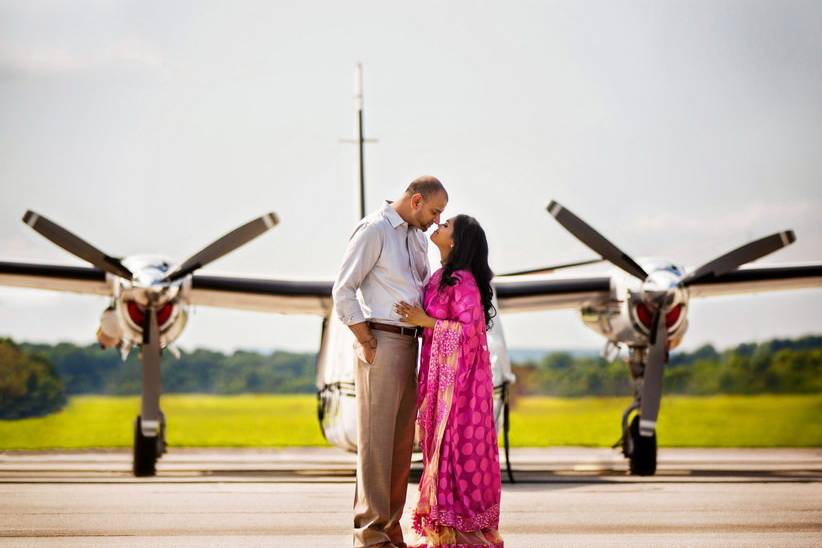 Groom and bride at the runway