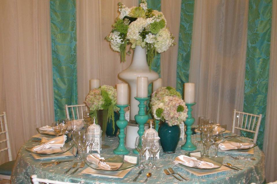 Table setting with floral centerpiece