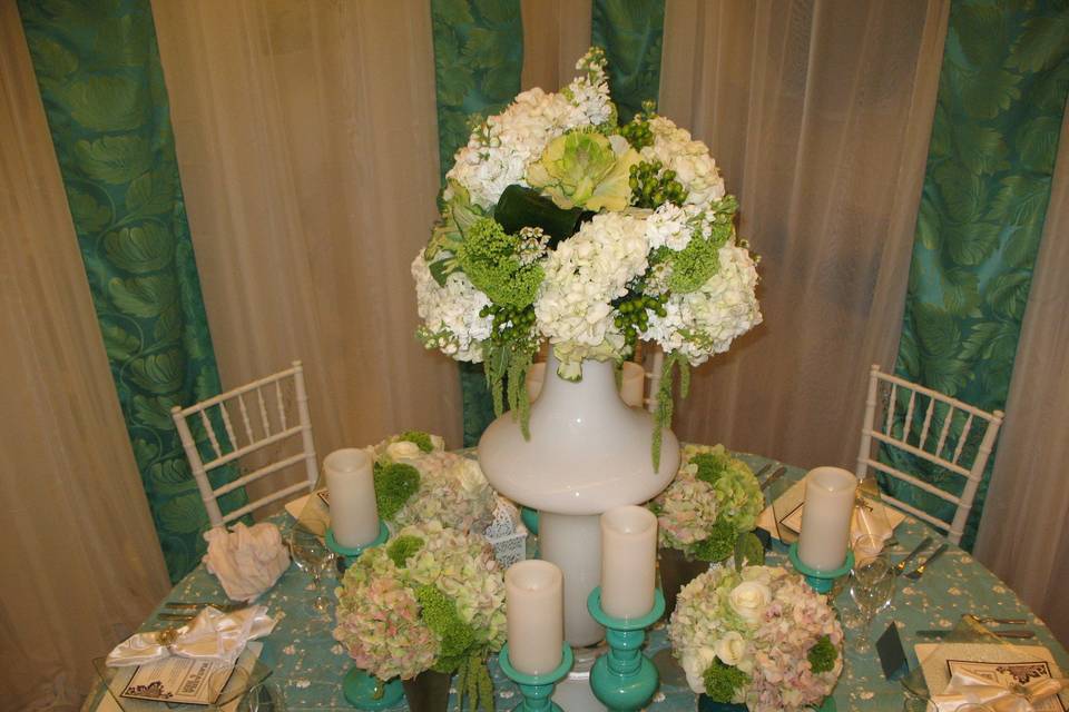 Table setting with floral centerpiece