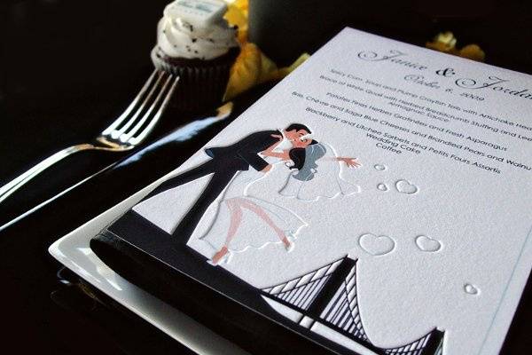 wedding menu with a personalized illustration