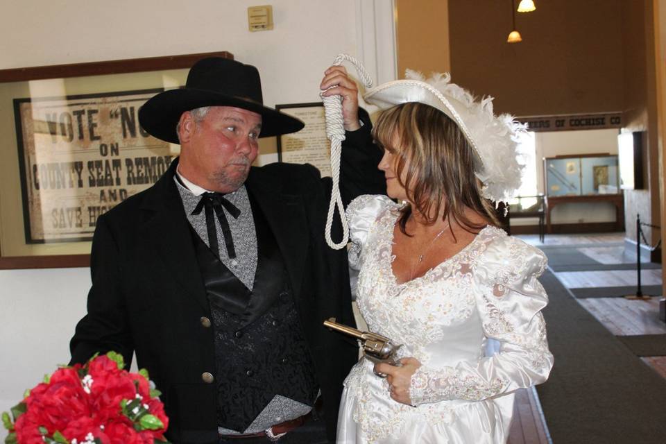 Wedding Ceremony at The Courthouse Museum.Costume Rental & Photography by Sadie JoTombstone Costume Rentals & Photography