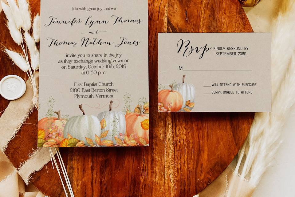 Fall Pumpkin Wedding Invite