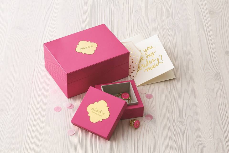 Personalized jewelry boxes make a thoughtful gift for bridesmaids and flower girls.