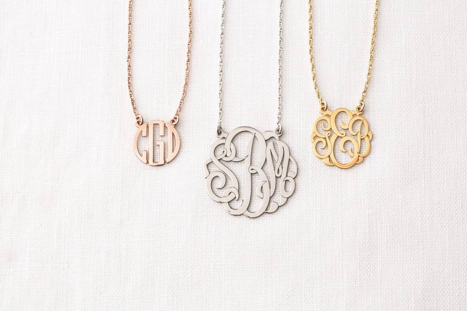 Personalized necklaces with your bridesmaids' monograms are the perfect gift.