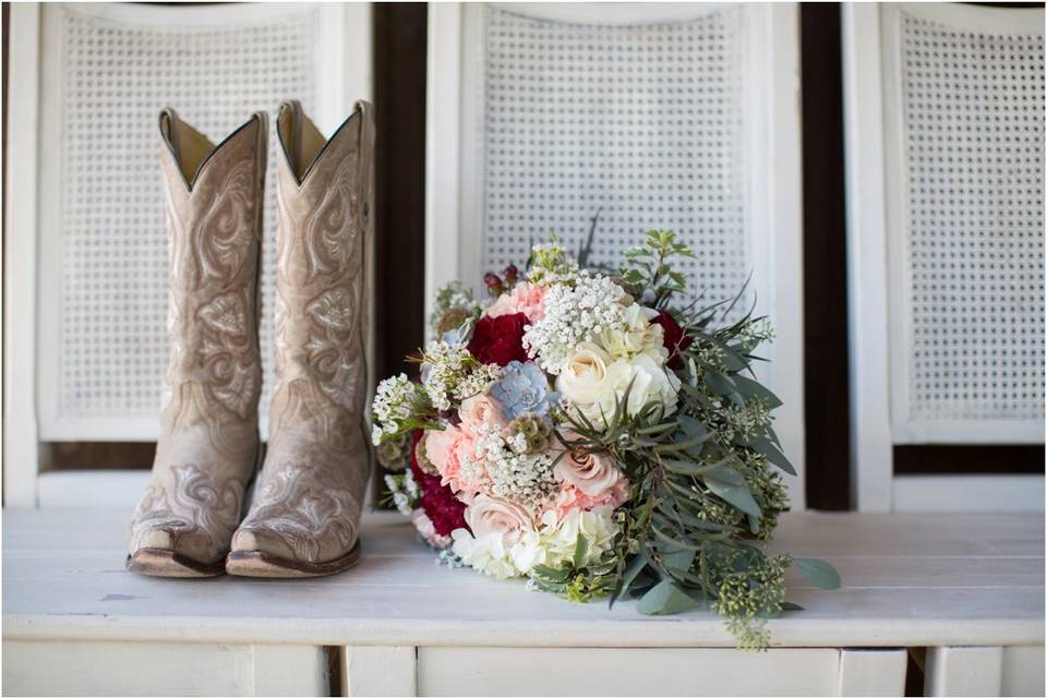 Boots and bouquet