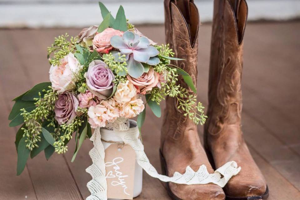 Boots and bouquet