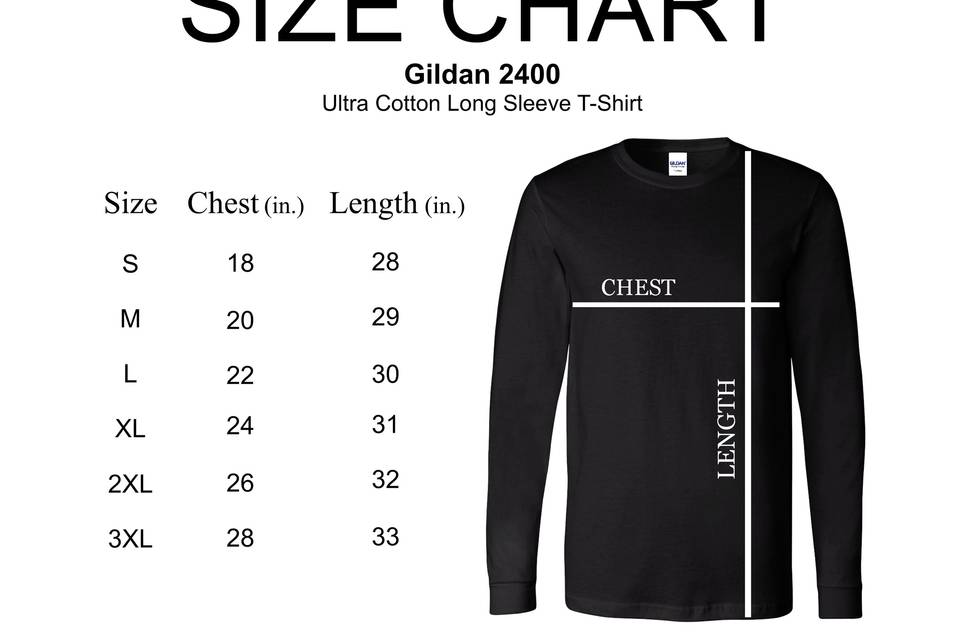 Adult Long Sleeve Size Chart