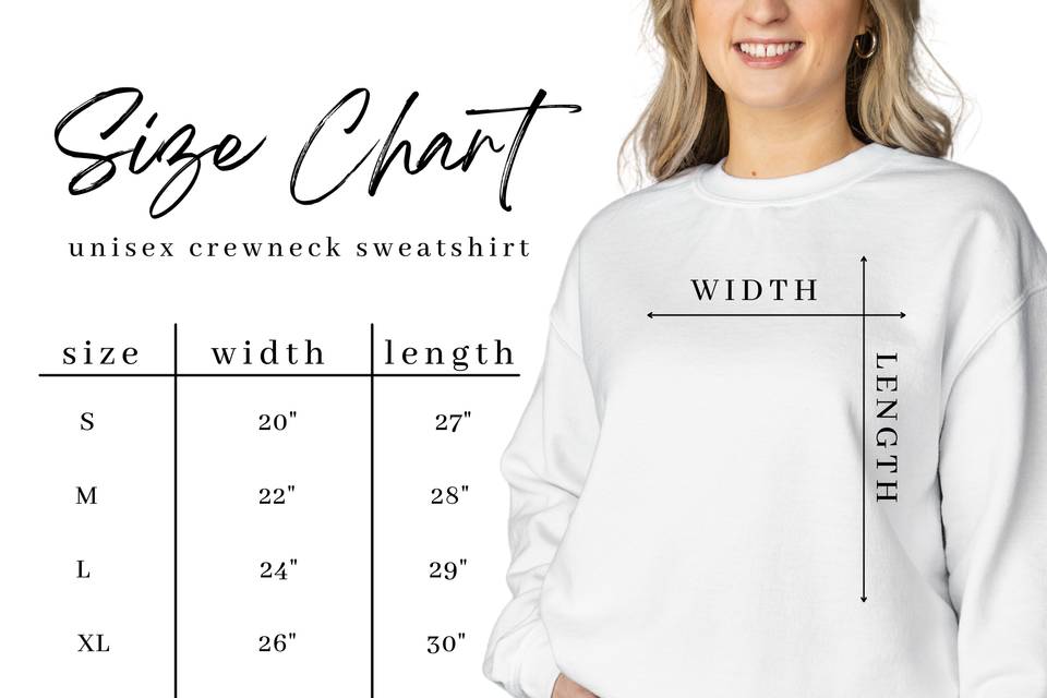 Adult Sweatshirt Size Chart