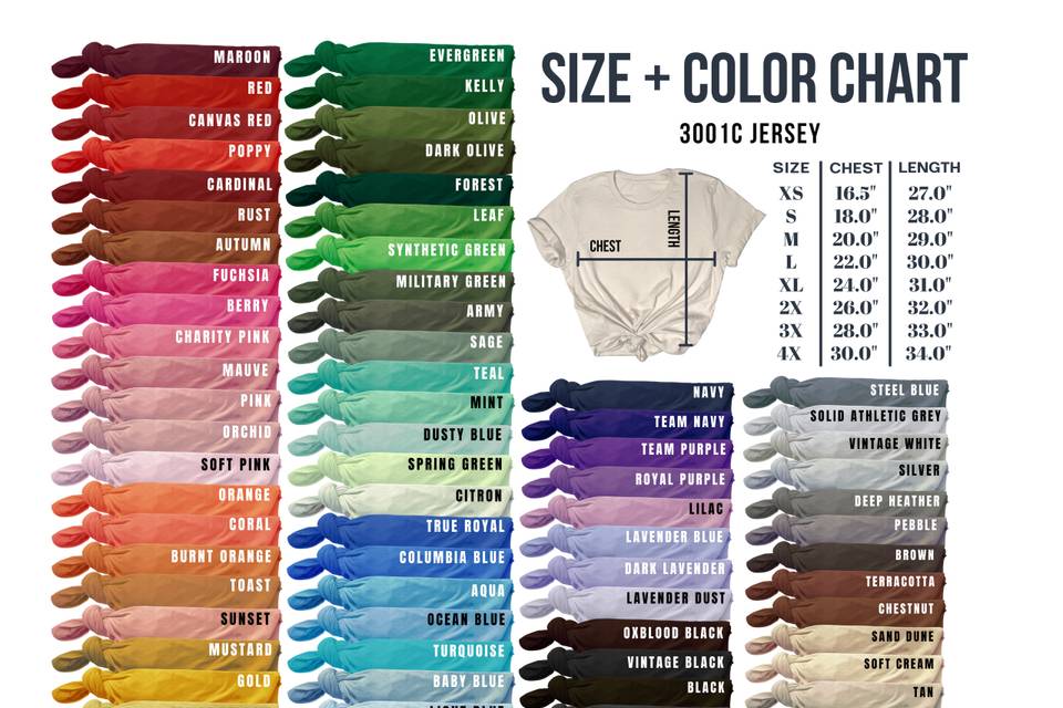 T-shirt and Color Chart