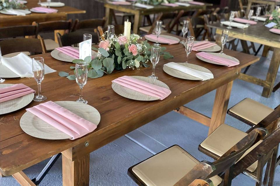 Rustic table with dark greens