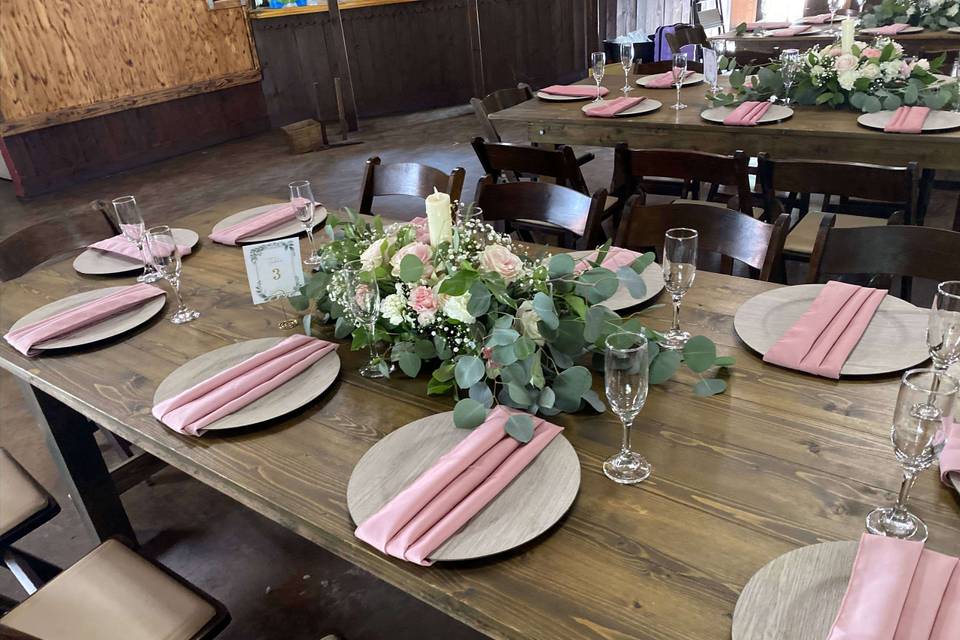 Rustic table with dark greens