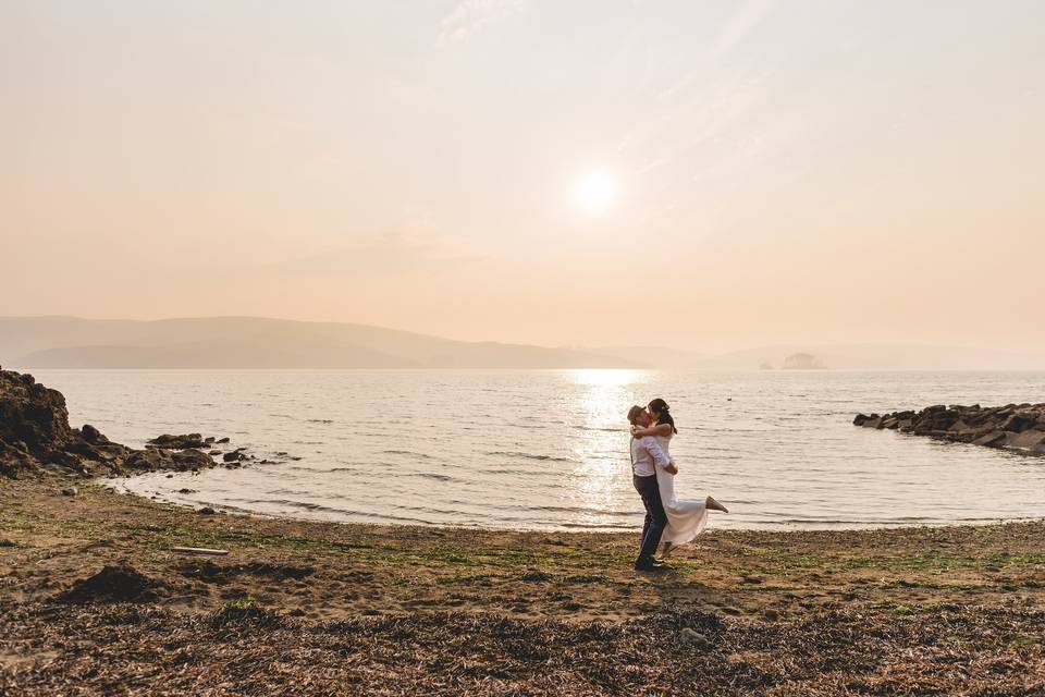 Tomales bay couple at sunset