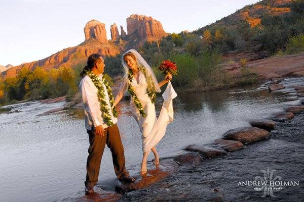 Newlyweds by the water