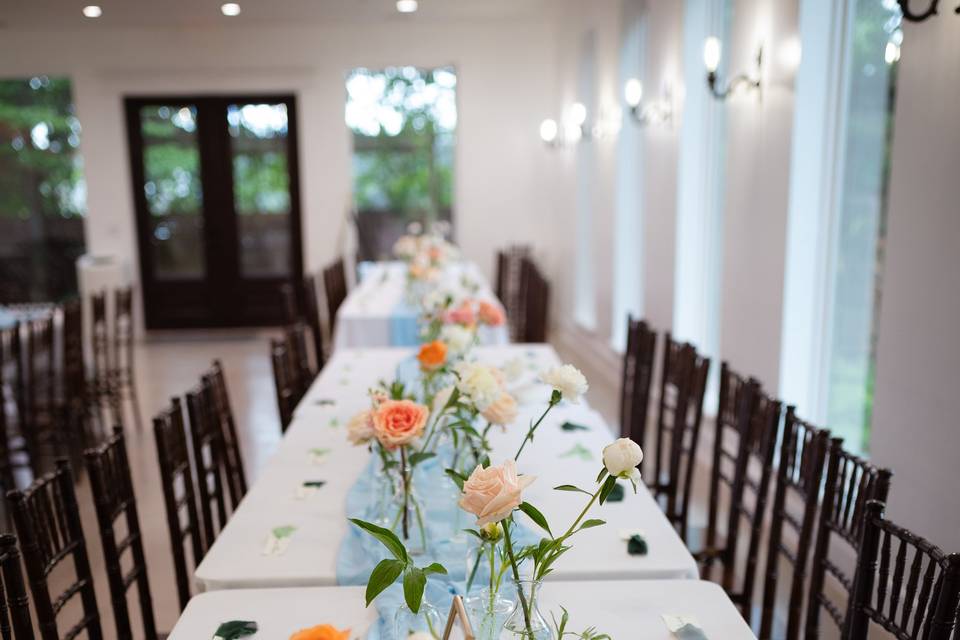 Reception table decor florals