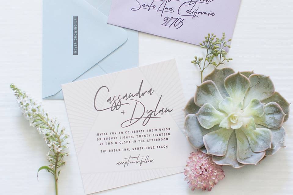 Synth wave inspired invitations