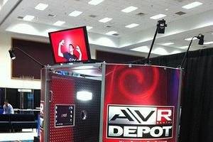 A booth with the optional custom outside wrap.  Brand/customize our booth however you would like!
