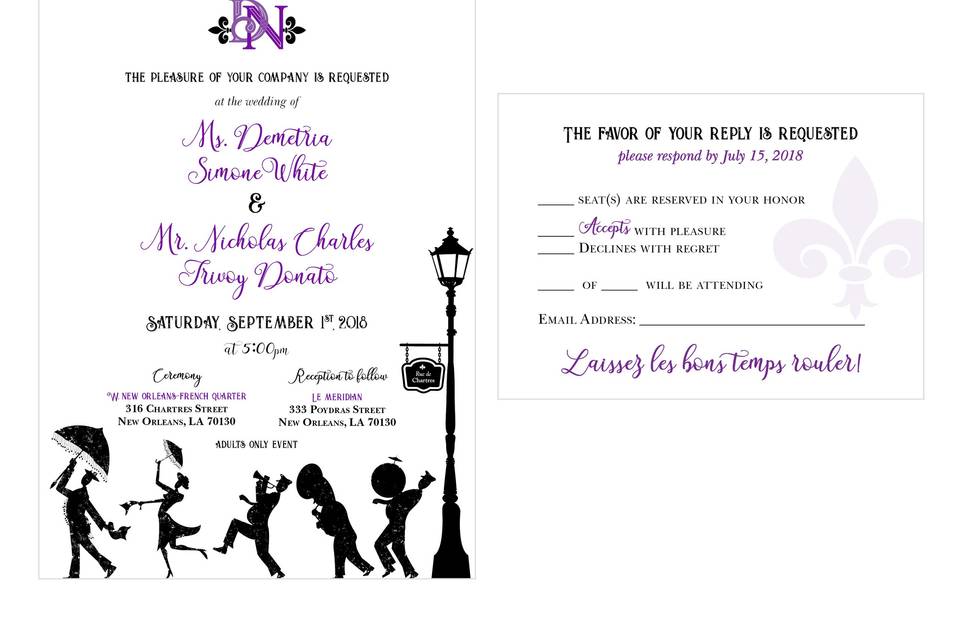 Unique NOLA themed invitations