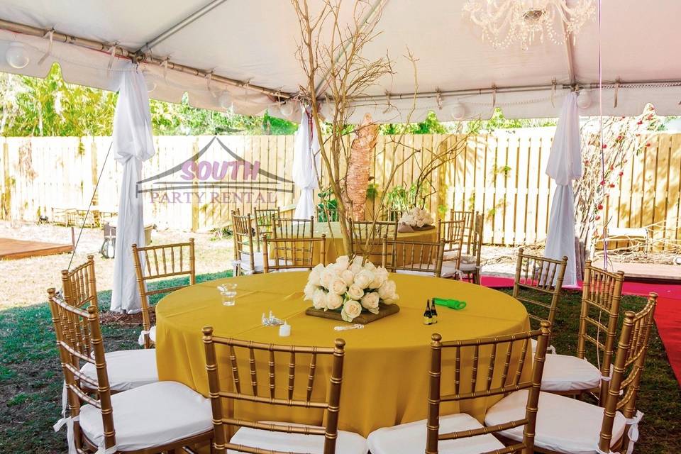 Table setting and floral centerpiece