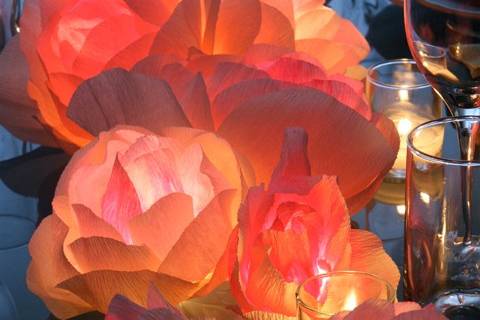 Red and orange magnolia centerpiece